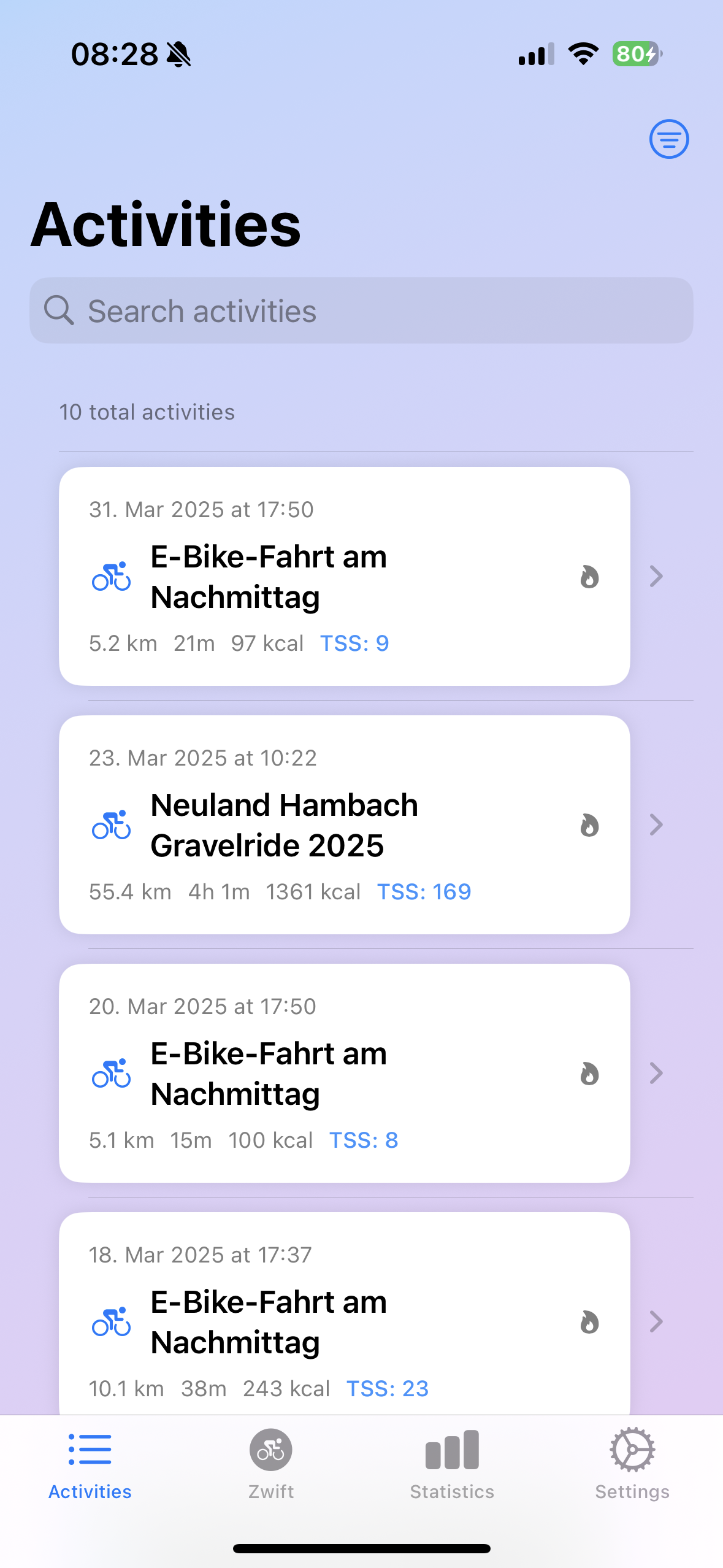 Sportlight Activities Screen